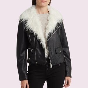 NEW Noize Suren Faux Shag Fur & Leather Moto Jacket Size XS